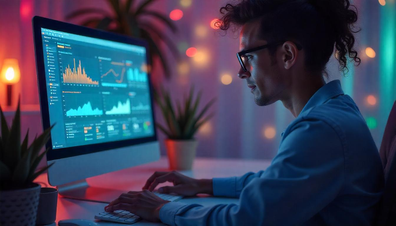 A digital marketer analyzing campaign performance metrics on a computer screen.
