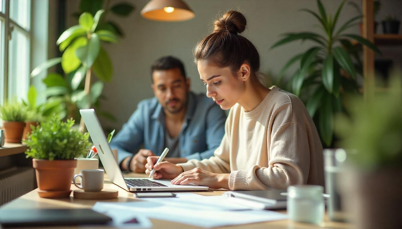 A graphic designer working on a branding project with design tools