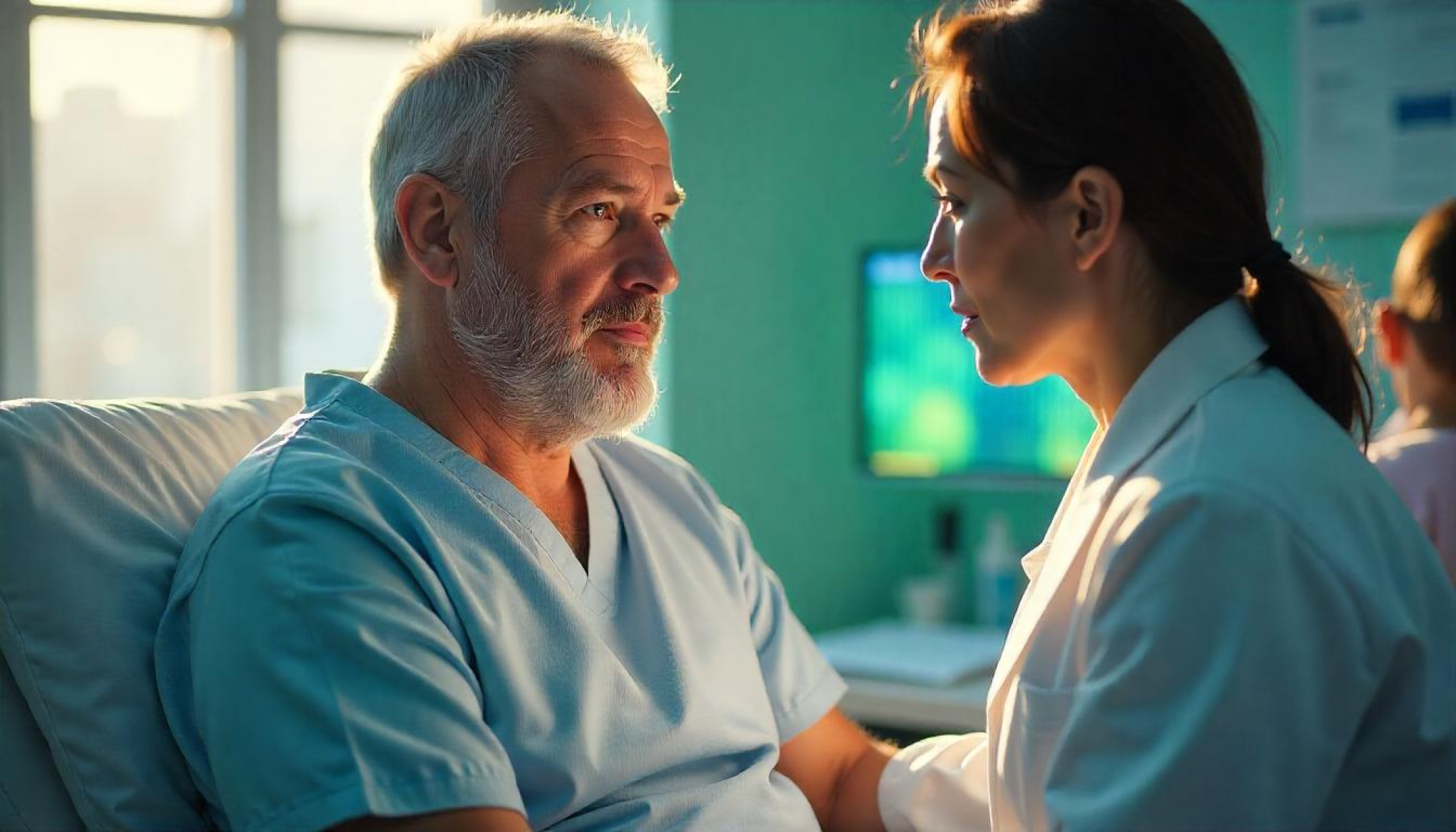A person receiving medical attention in a foreign clinic.